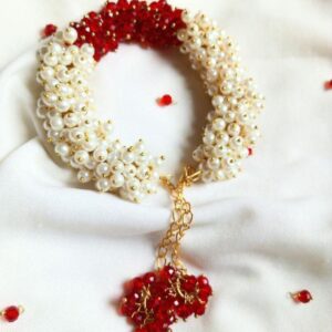 Handmade red and white gajra bracelet for bridal wedding and mehndi